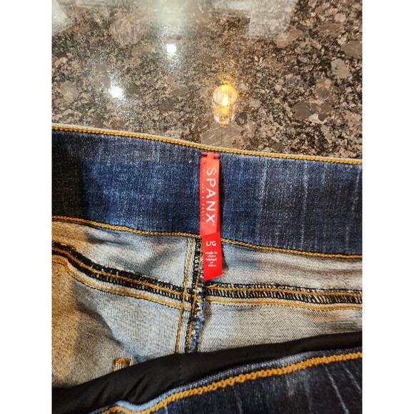 Spanx Distressed Ankle Skinny Jeans, Medium Wash Denim Raw Hem Jeggings Sz Large - Picture 6 of 9